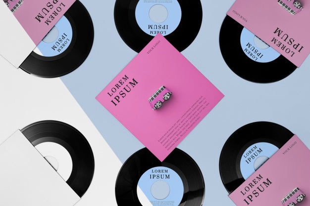Top View Vinyl Records Mock-Up Assortment Psd