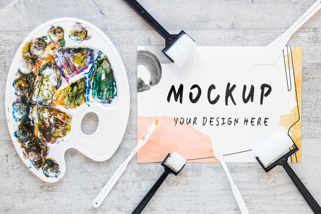 Top View Watercolor Elements Composition With Mock-Up Psd