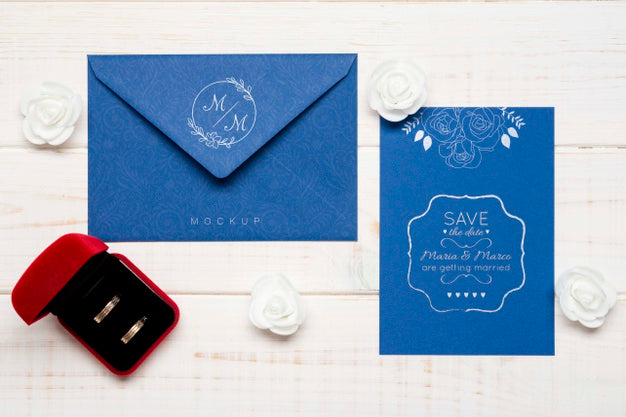 Top View Wedding Invitation Concept Psd