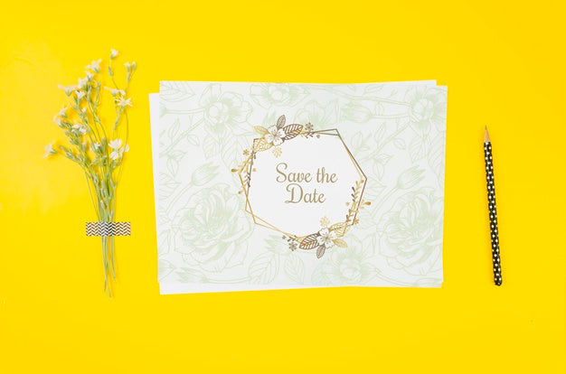 Top View Wedding Invitation Mock-Up Psd