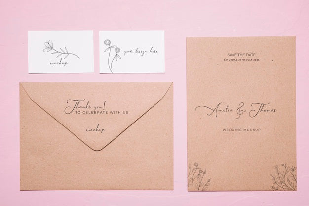 Top View Wedding Invitation Mock-Up Psd