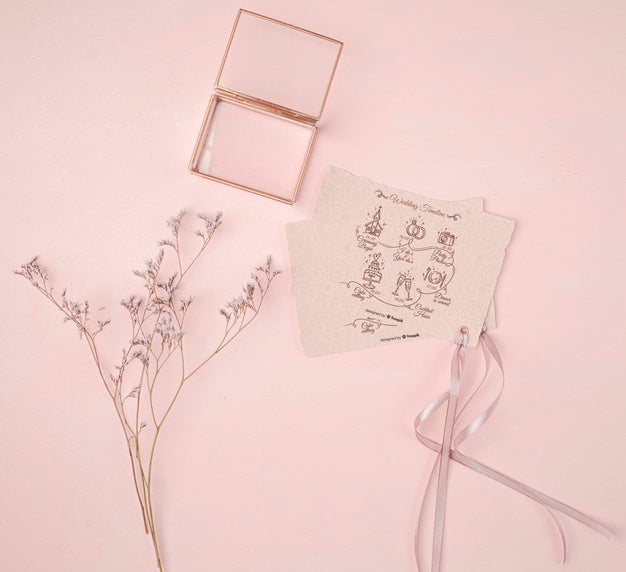 Top View Wedding Invitation Stationery Psd