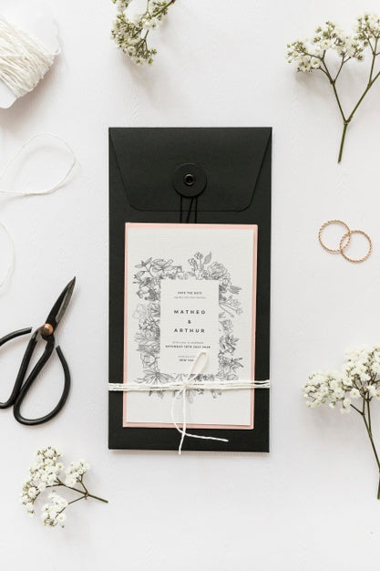 Top View Wedding Invitation With Mock-Up Psd