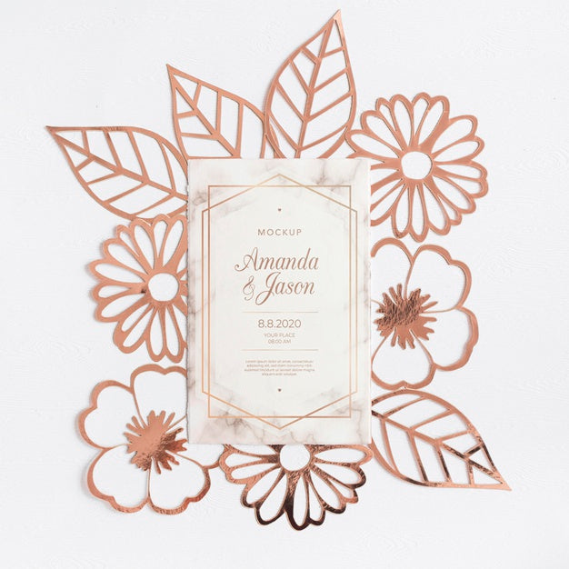 Top View Wedding Invitation With Mock-Up Psd
