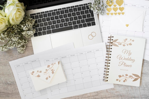 Top View Wedding Planner With Mock-Up Psd