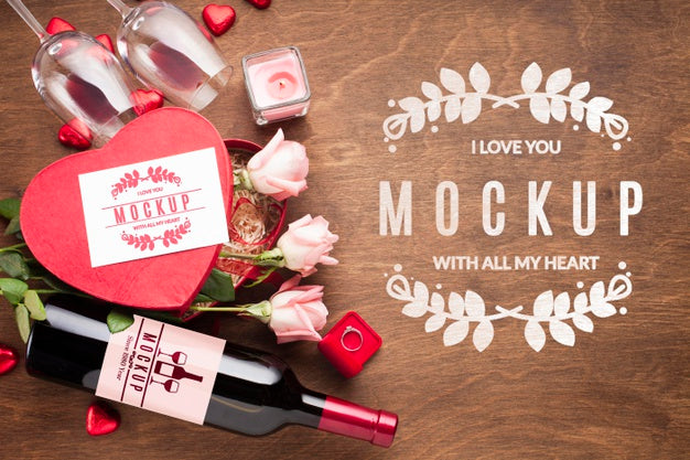 Top View Wine And Candy Arrangement Psd