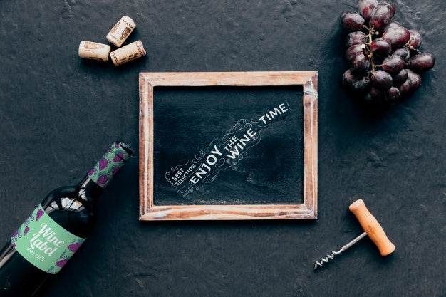 Top View Wine Mockup With Slate Psd