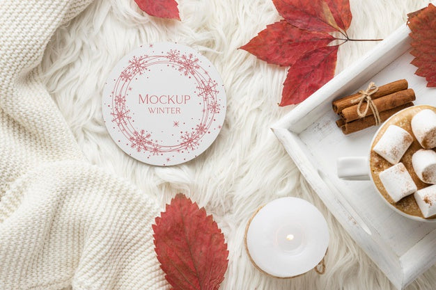 Top View Winter Hygge Composition With Plate Mock-Up Psd