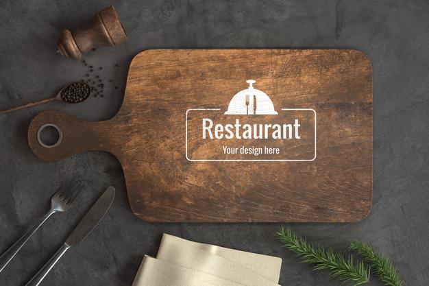 Top View Wooden Cutting Board With Mock-Up Psd