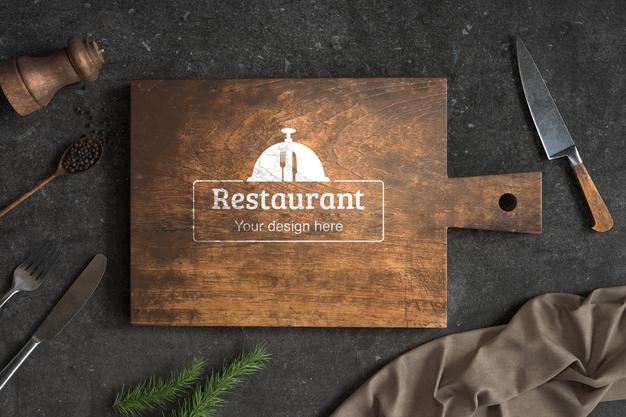 Top View Wooden Cutting Board With Mock-Up Psd