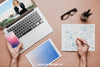 Top View Workspace Mockup With Hands Psd