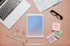 Top View Workspace Mockup With Tablet Psd