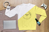 Top View Yellow Hoodie Mock-Up With Gadget And Bottle Psd