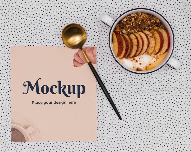 Top View Yogurt And Fruits With Cardboard Mock-Up Psd