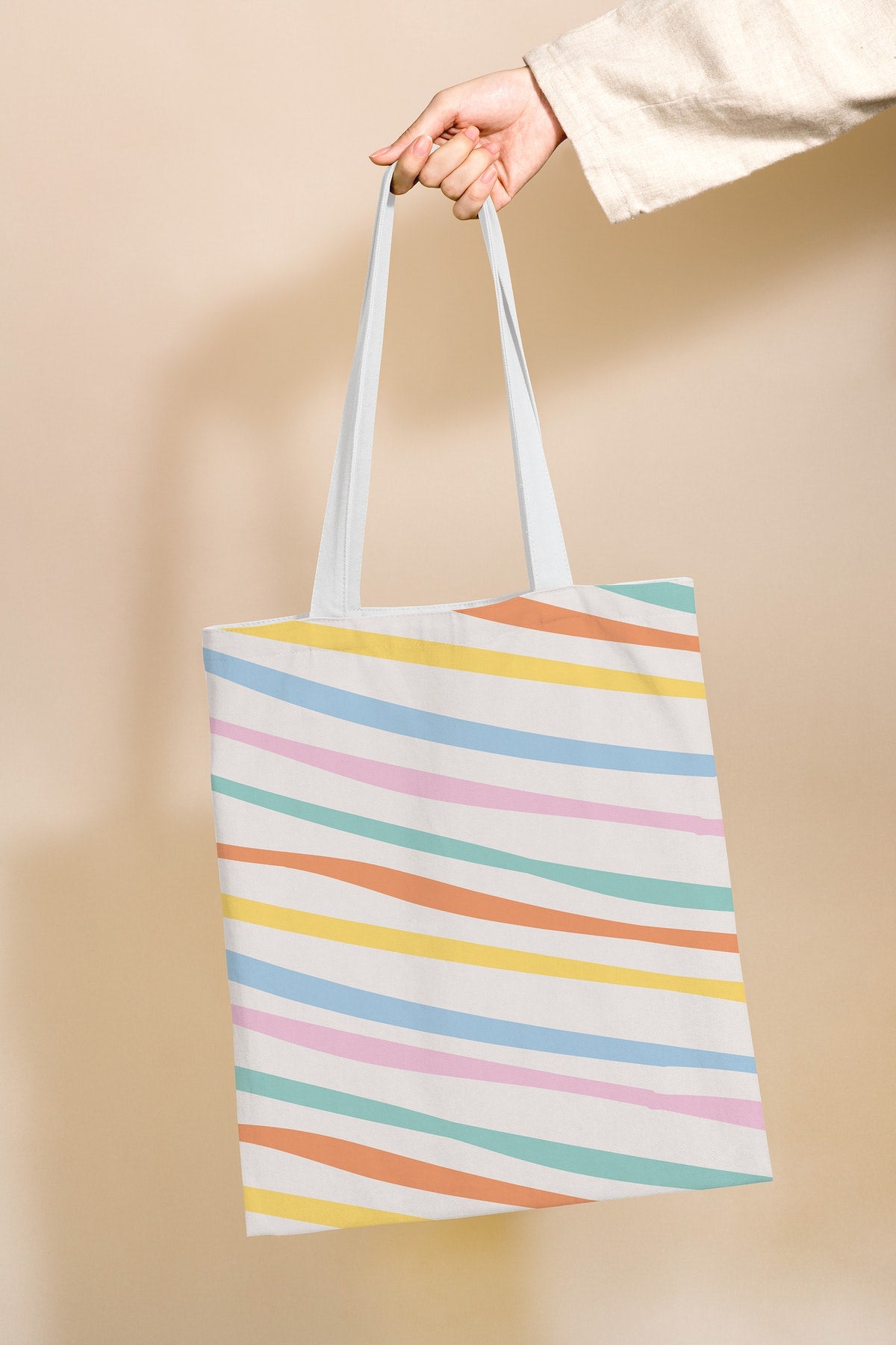 Tote Bag Mockup Psd With Pastel Stripes Pattern