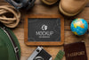 Tourist Elements Arrangement With Blackboard Mock-Up Psd