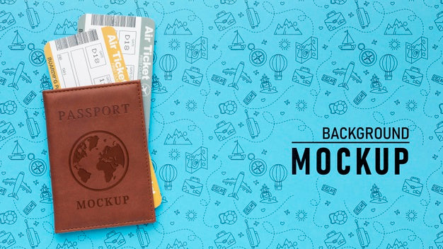Tourist Elements Arrangement With Passport Mock-Up Psd
