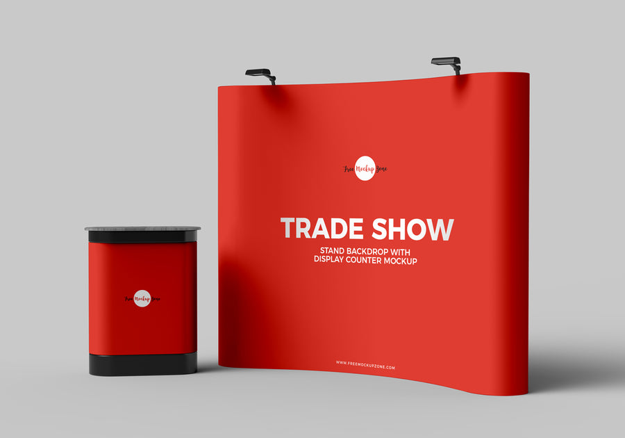 Trade Show Banner Stand Backdrop With Display Counter Mockup Psd