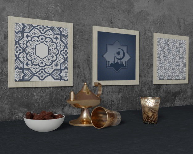 Traditional Ramadan Arrangement With Frames Mock-Up Psd