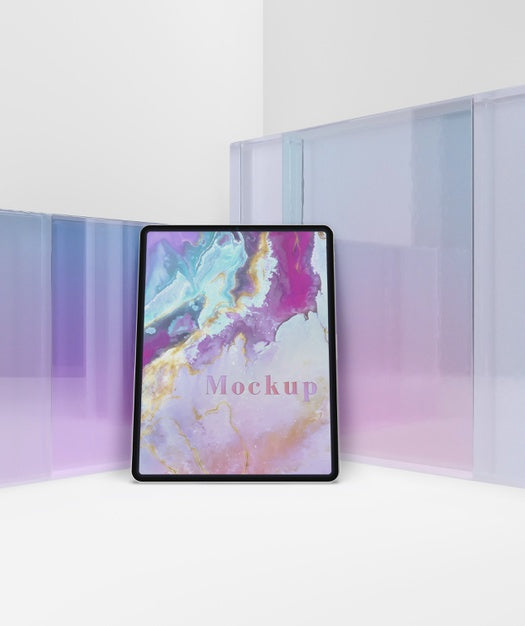 Transparent Glass Collection With Tablet Psd