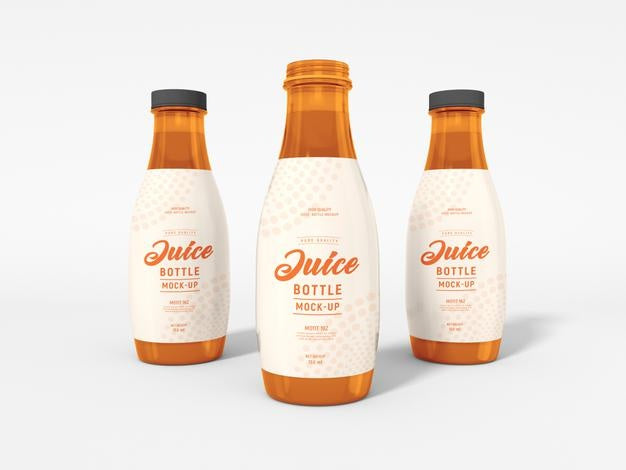Transparent Glass Juice Bottle Packaging Mockup Psd