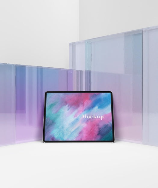 Transparent Glass With Tablet Device Psd