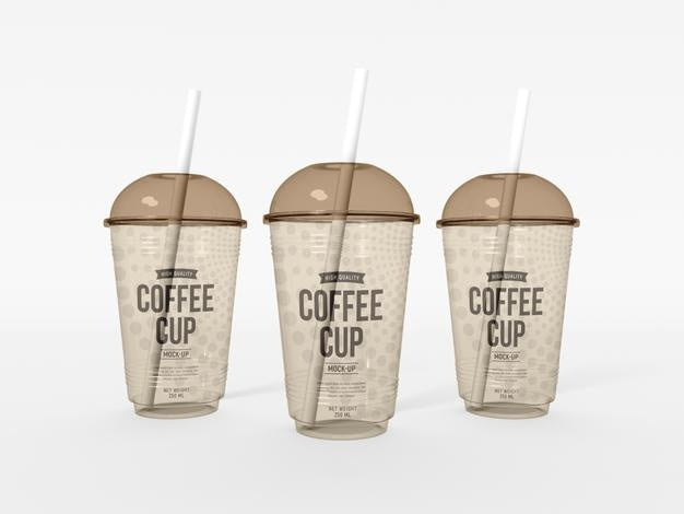 Transparent Plastic Coffee Cup With Straw Mockup Psd