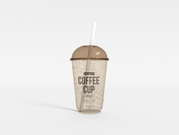Transparent Plastic Coffee Cup With Straw Mockup Psd