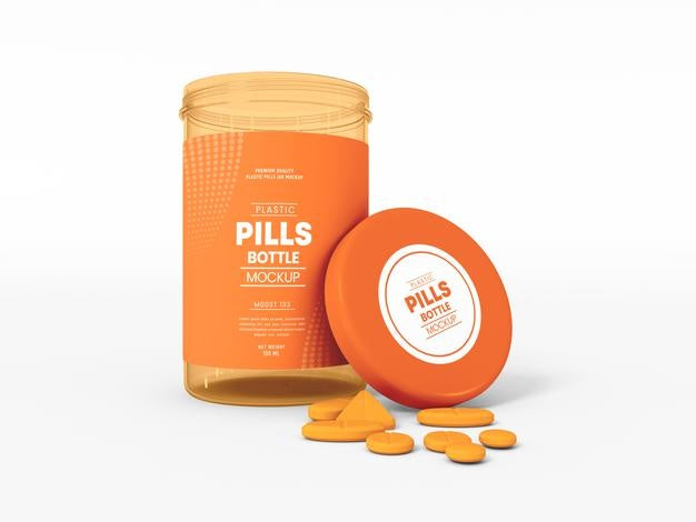 Transparent Plastic Pill Bottle Packaging Mockup Psd