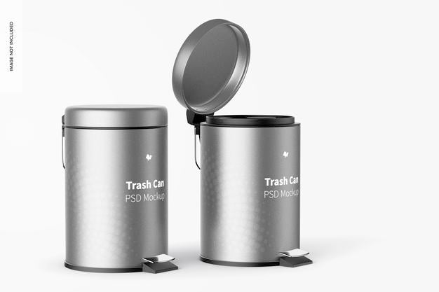 Trash Cans With Foot Pedal Mockup, Opened And Closed Psd