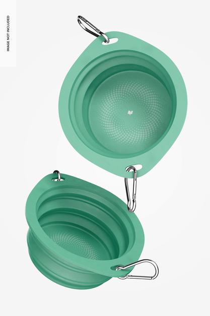 Travel Dog Bowls Mockup, Falling Psd