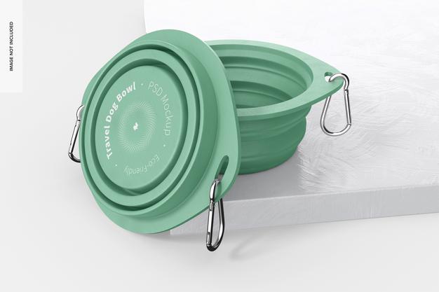Travel Dog Bowls Mockup, Opened And Closed Psd