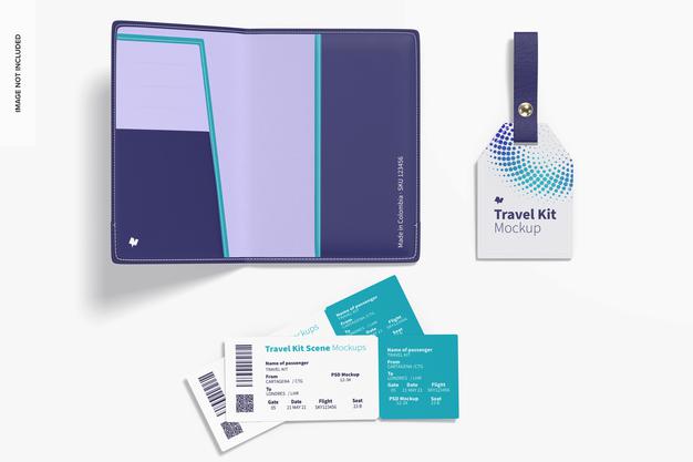 Travel Kit Scene Mockup, Top View Psd
