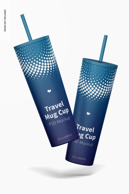 Travel Mug Cup Mockup, Floating Psd