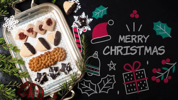 Tray With Snacks For Christmas Mock-Up Psd