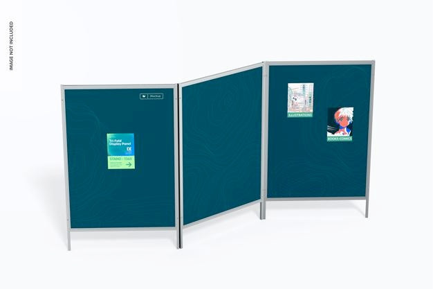 Tri-Fold Display Panel Mockup, Perspective View Psd