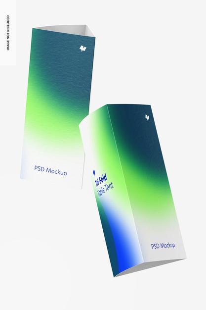 Tri-Fold Table Tents Mockup, Falling Psd