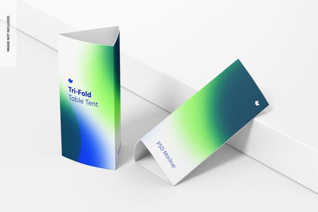Tri-Fold Table Tents Mockup Psd