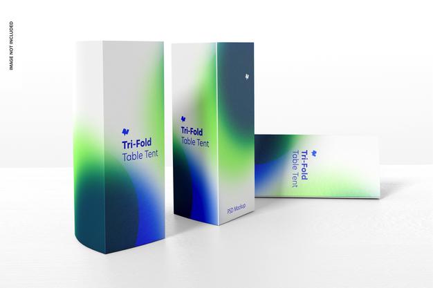 Tri-Fold Table Tents Mockup Set Psd
