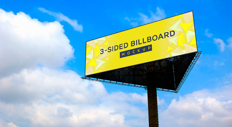 Triangle / 3-Sided Unipole Billboard Mockup Psd