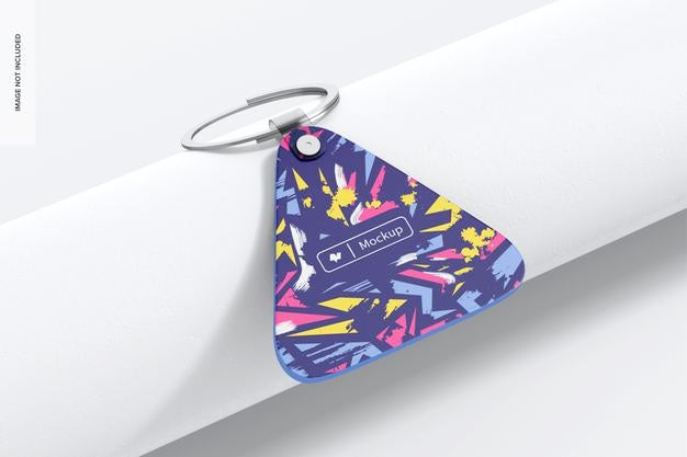 Triangle Shaped Keychain Mockup, Left View Psd