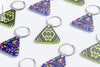 Triangle Shaped Keychains Mockup, Mosaic Psd