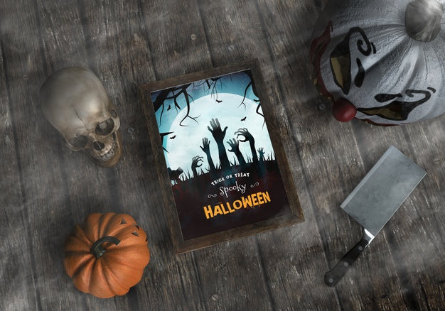 Trick Or Treat Spooky Halloween Frame Mock-Up Psd