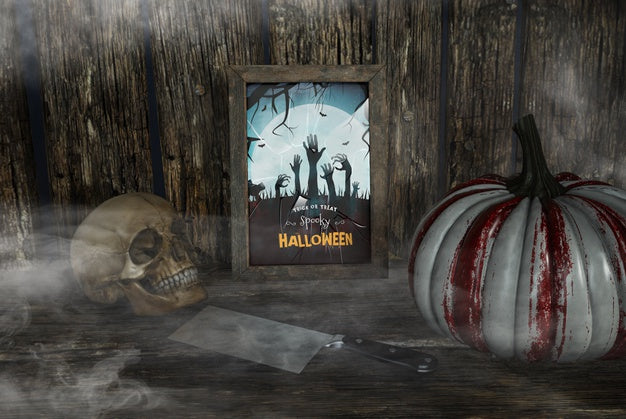 Trick Or Treat Spooky Halloween Mock-Up In The Mist Psd