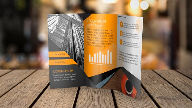 Trifold Brochure Mockup On Tabletop Psd