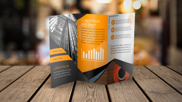 Trifold Brochure Mockup On Tabletop Psd
