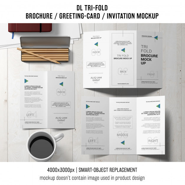 Trifold Brochure Or Invitation Mockup Still Life Concept Psd