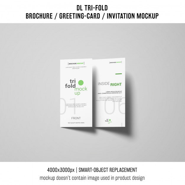 Trifold Brochure Or Invitation Mockup With Shadows Psd