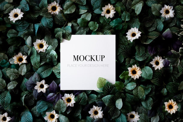 Tropical Foliage Background With Daisies Mockup Psd