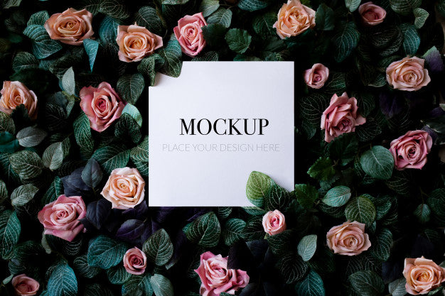 Tropical Foliage Background With Roses Mockup Psd